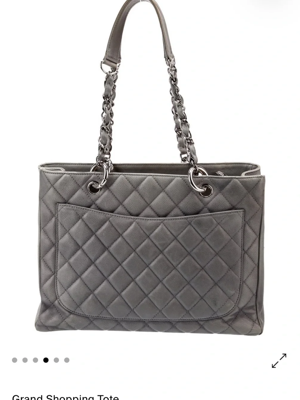 CHANEL Quilted Grand Shopping Tote in Silver Gray